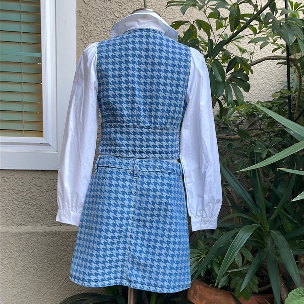 NewBlue Houndstooth Urban Revivo Cotton Skirt Set with Bow Detail - Picture 8 of 15